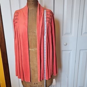 Dressbarn Coral Cardigan with Laced Fabric Detail